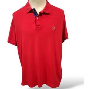 U.S. POLO ASSN SZ 2XL Shirt Short Sleeve Red Two Button Cotton Collared Logo